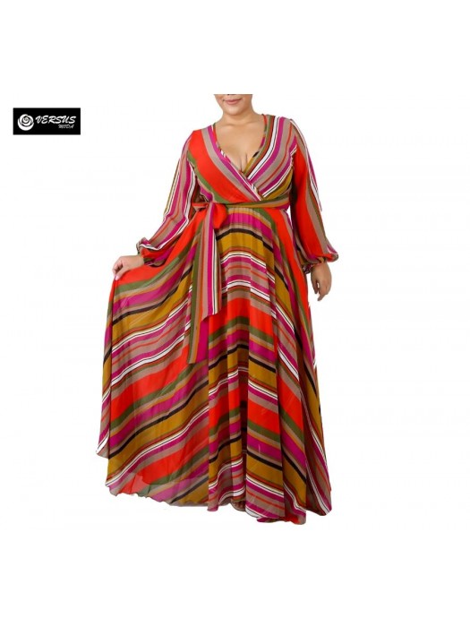 Vestito Donna Lungo a Righe Taglie Grandi Woman Oversize Maxi Dress OS120013B- f3
